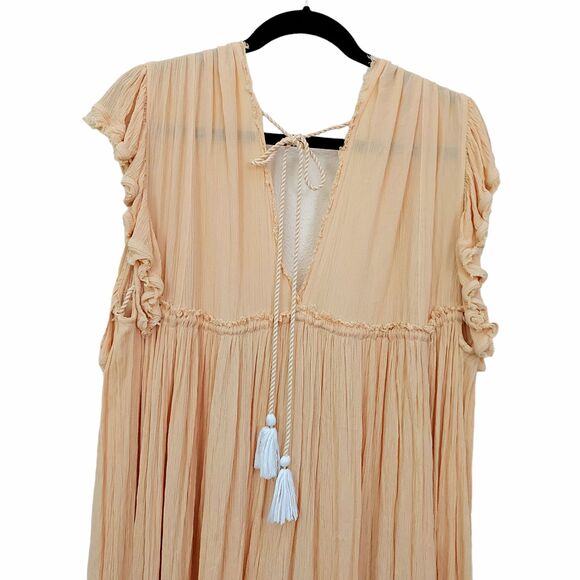 Free People Midi Dress Medium Cream Bali Will Wait For You Bohemian Embroidered - Picture 7 of 12